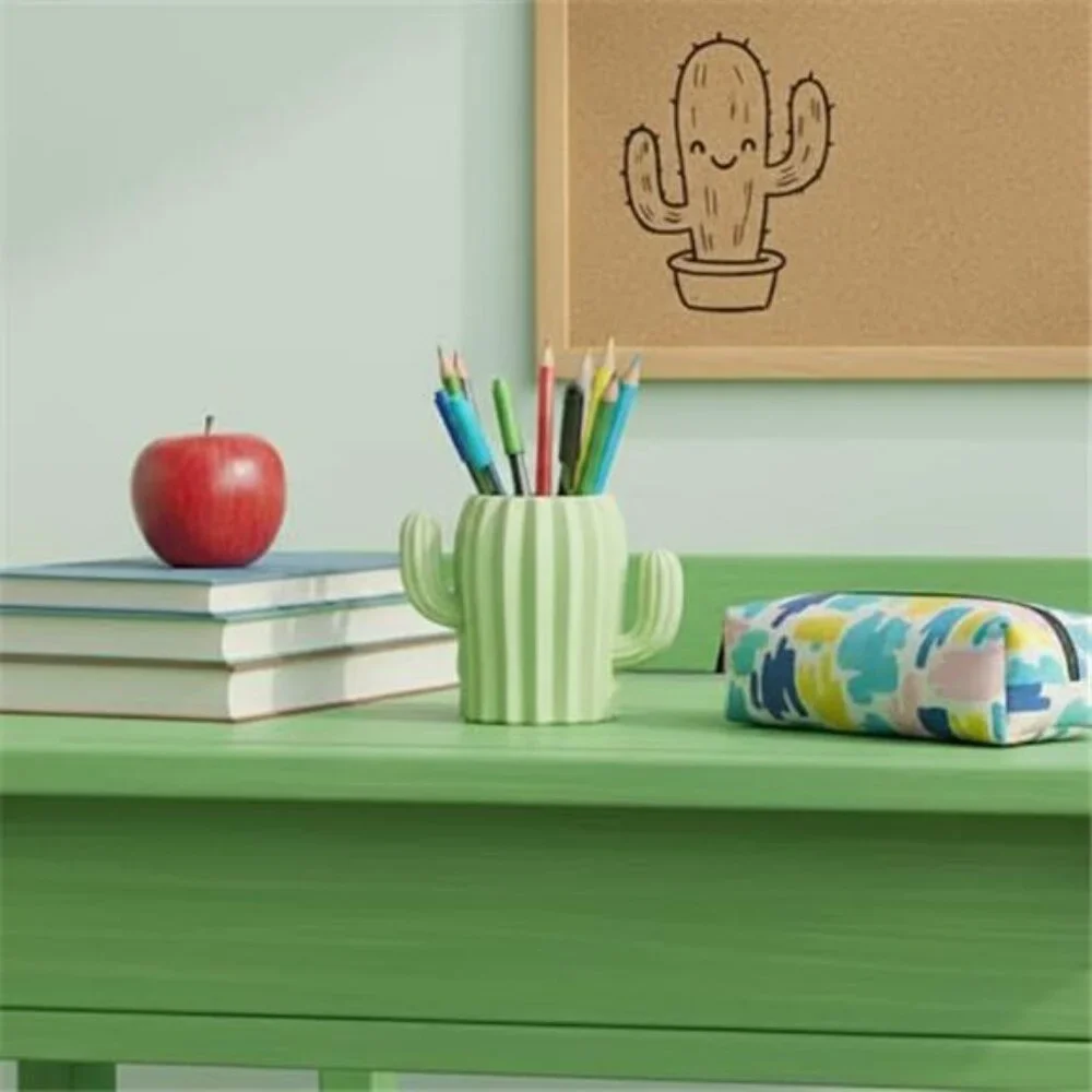 Silicone Cactus Pen Holder Pencil Cup Desk Organizer Makeup Brush Holder Green